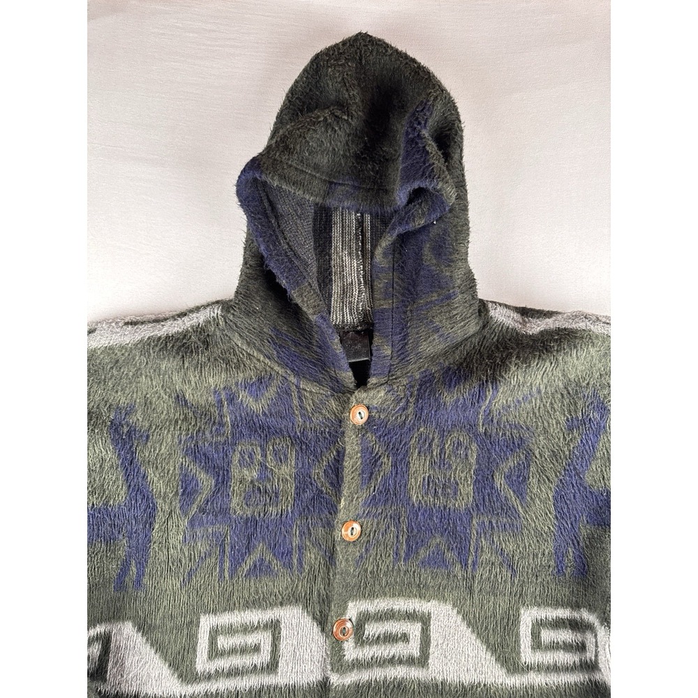 Vintage Artesanias Alpaca Wool Hooded Jacket Ecuador Llama Aztec Size XXL - Picture 4 of 16